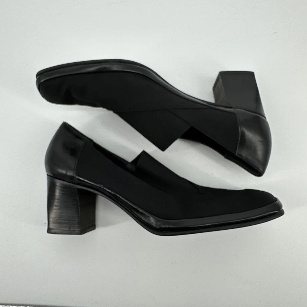 Ranoni Italian Black Leather Block‎ Heel Square Toe Pumps Shoes 11 AAAA Women